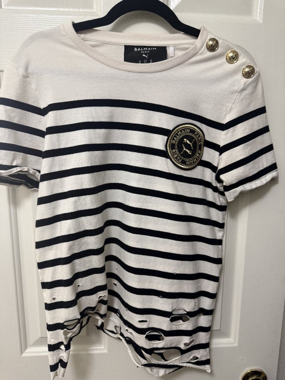 Balmain x Puma Stripe Distressed Tee XS